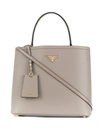 Prada Double Saffiano Leather Bag In Grey