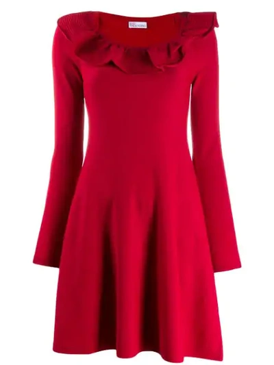 Red Valentino Ruffled Knitted Short Dress In Red