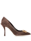 Dolce & Gabbana Embellished Logo Buckle Pumps In Brown