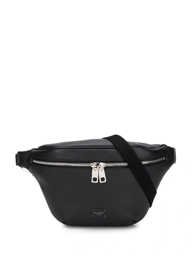 Dolce & Gabbana Logo-plaque Grained-leather Belt Bag In Black