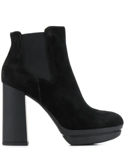 Hogan Ankle Boots In Suede With Elasticated Bands And Wide Heels In Black