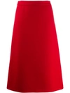 Prada Long Gabardine Natte` A-line Skirt In Red