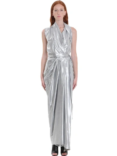 Rick Owens Wrap Ls Gown Dress In Silver Tech/synthetic