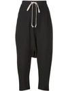 Rick Owens Drawstring Crop Pants In Black Tech/synthetic