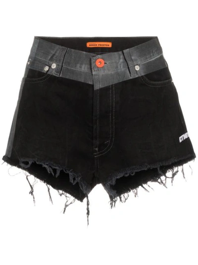 Heron Preston Contrast-waistband Denim Shorts In Black,grey