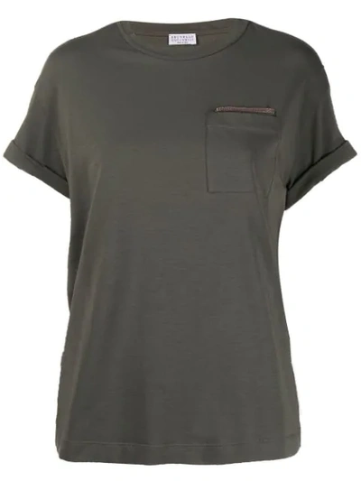 Brunello Cucinelli Bead-embellished T-shirt In Green