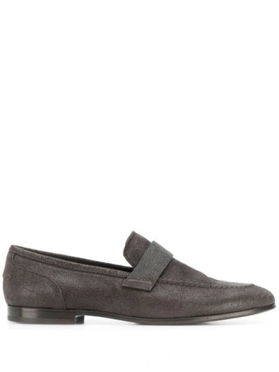 Brunello Cucinelli Embellished Leather Loafers In Mud