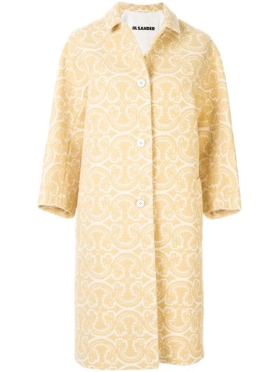 Jil Sander Paisley Single Breasted Coat In White