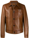 Prada Logo-print Leather Jacket In Brown