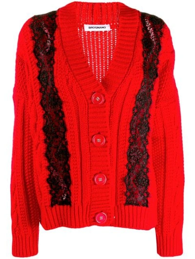 Brognano Lace Embellished Chunky Cardigan In Red