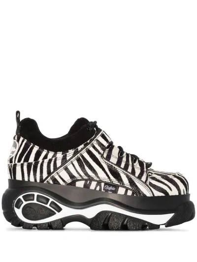 Buffalo Zebra Print Flatform Sneakers In Black