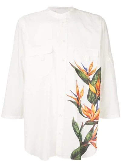 Dolce & Gabbana Mandarin Collar Shirt With Bird Of Paradise Print In White