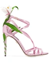 Dolce & Gabbana Mordore Nappa Sandals With Lily Embroidery In Pink