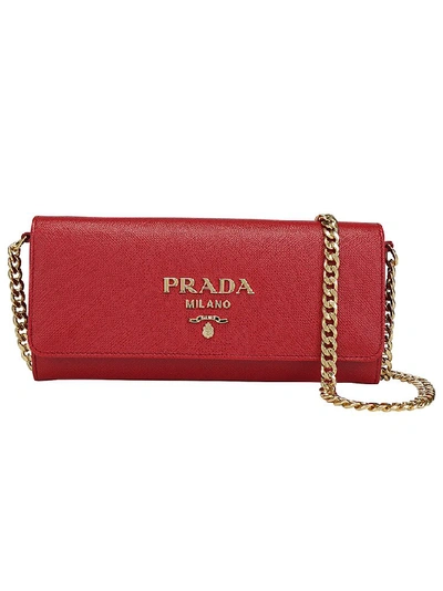 Prada Logo Chain Handle Clutch Bag In Red