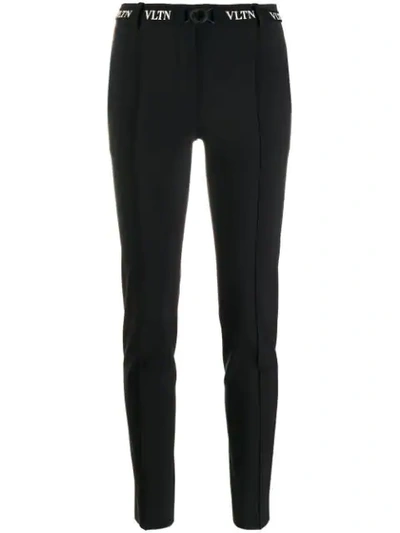 Valentino Elasticated Vltn Belt Wool Trousers In Black