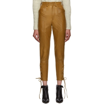 Isabel Marant Brown Leather Cadix Pants In 23nl Natura