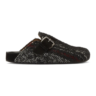 Isabel Marant Black Wooly Striped Mirvin Slipper In 02fk Fblack