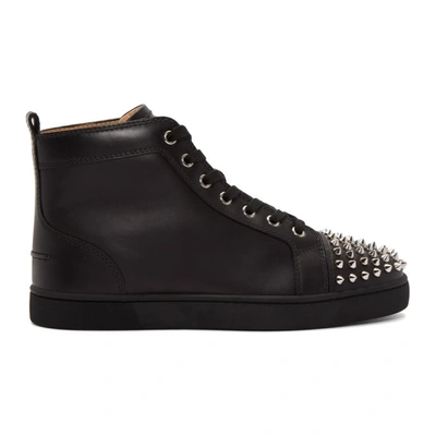 Christian Louboutin Louis Spike-embellished High-top Leather Trainers In Bk65 Blkslv
