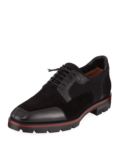 Christian Louboutin Men's Simon Neoprene/leather Lace-up Shoes In Black