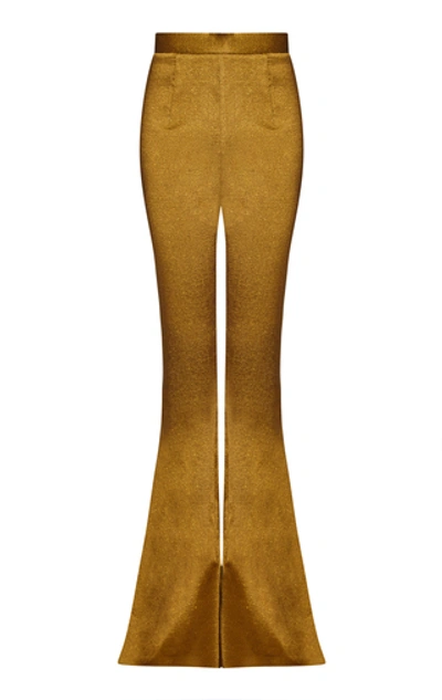 Safiyaa Hallie Stretch Satin Flared Trousers In Yellow