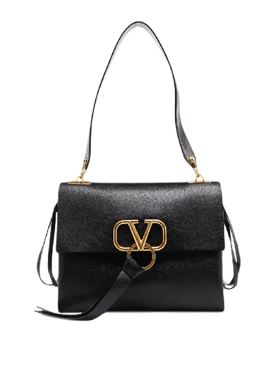 Valentino Garavani Vring Leather Shoulder Bag In Black