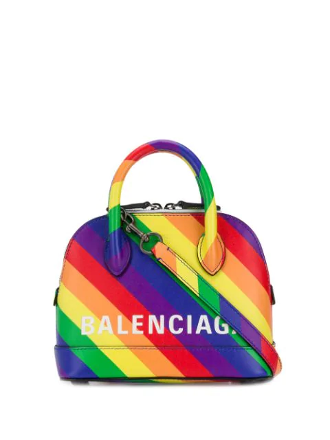 Balenciaga 'ville Xxs Aj' Logo Print Rainbow Stripe Leather Top Handle Bag  In Purple | ModeSens