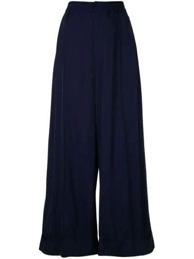 Toga Folded Cuff Gabardine Wide Leg Trousers In Blue