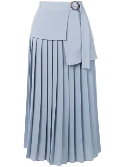 Victoria Victoria Beckham Belted Layered Pleated Skirt In Blue