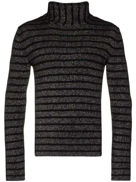 Saint Laurent Slim-fit Striped Wool And Lurex-blend Rollneck Sweater In ...