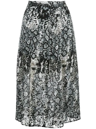 Alice And Olivia Athena Snake Print Double Slit Skirt In Black Multi