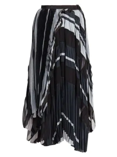 Sacai Women's Pleated Midi Skirt In Navy Grey