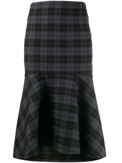 Balenciaga Godet Stretch-wool Plaid Peplum Skirt In Anthracite