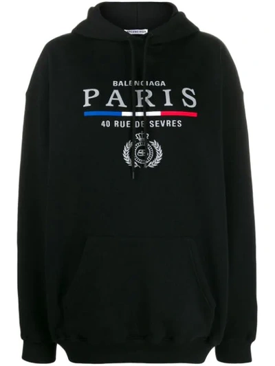 Balenciaga Logo & French Flag Oversized Sweatshirt In Black