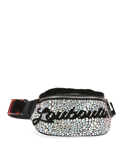 Christian Louboutin Marie Jane Maxi Crystal-studded Suede & Faux-fur Belt Bag In Silver