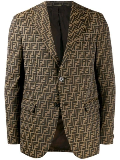 Fendi Men's Ff Jacquard Two-button Jacket In Fango,tabacco
