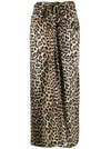 Ganni Leopard Print Silk Satin Midi Skirt In Black,beige