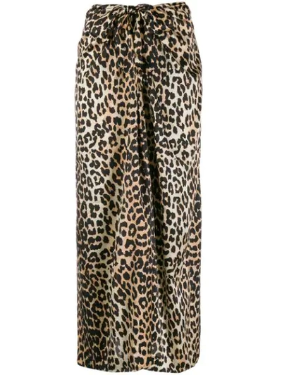 Ganni Leopard Print Silk Satin Midi Skirt In Multi-colour