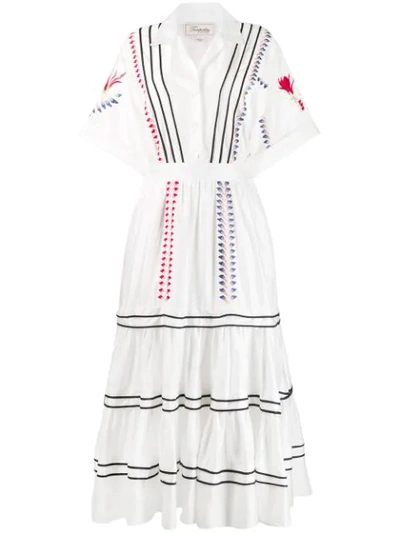 Temperley London Cherry Blossom Ruffled Embroidered Cotton Midi Dress In White