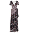 Temperley London Bellflower Sequin-embellished Floral-print Chiffon Wrap Maxi Dress In Black