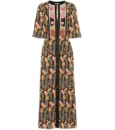 Temperley London Rosy Embroidered Floral-print Crepe De Chine Midi Dress In Black Mix