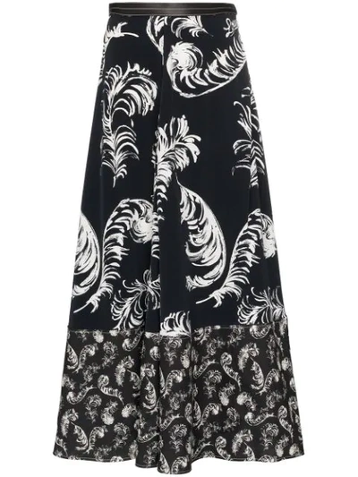 Loewe Leather-trimmed Printed Satin And Linen Maxi Skirt In Black