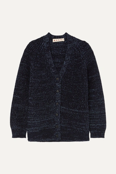 Marni Oversized Ribbed Mélange Wool Cardigan In Blue