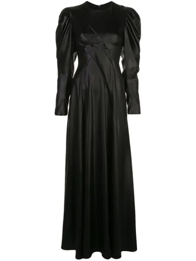 Sies Marjan Virginia Pintucked Hammered-satin Maxi Dress In Black