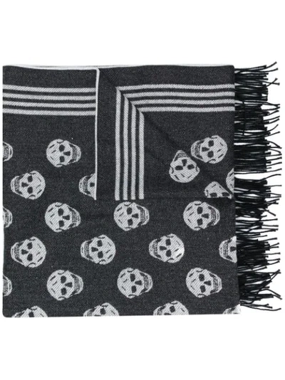 Alexander Mcqueen Biker Skull-jacquard Wool-blend Scarf In Black,white,silver