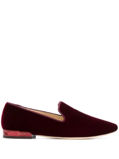 Jimmy Choo Jaida Flat Bordeaux Velvet Square Toe Flats In Red