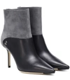 Jimmy Choo Beyla 85 Dusk Calf Leather And Suede Ankle Booties With Jc Button Detailing In Grey