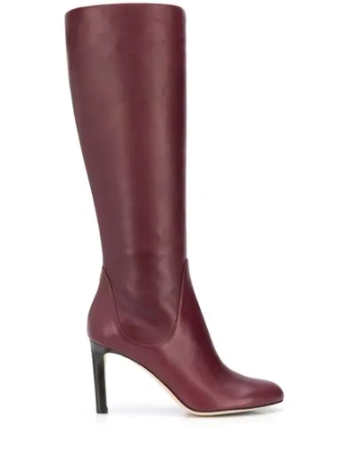 Jimmy Choo Tempe 85 Bordeaux Calf Leather Knee Boots In Burgundy