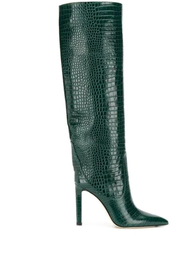 Jimmy Choo Mavis 85 Crocodile-effect Leather Boots In Green