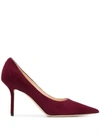 Jimmy Choo Love 85 Bordeaux Suede Pointed Toe Pumps With Jc Button In Red