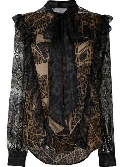 Preen By Thornton Bregazzi Blakely Leopard And Snake-print Pussy-bow Blouse In Brown